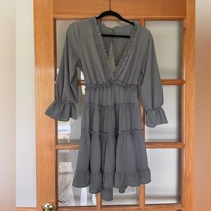Vici Ruffled Mini Dress, size L, gray/slate color, used but in good condition!